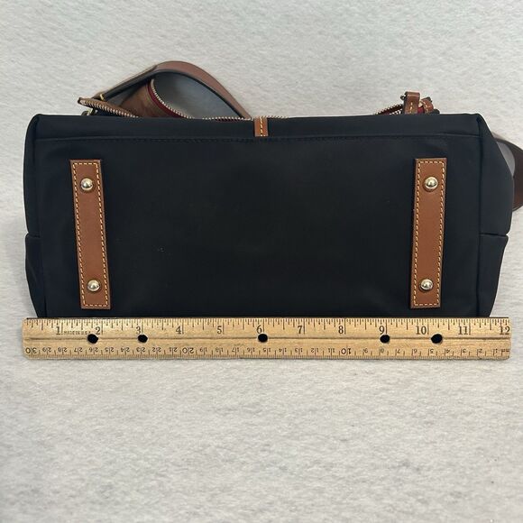 Dooney & Bourke Hobo Purse Black Nylon Cognac Leather Detail Pockets Logo Zipper - Picture 6 of 16